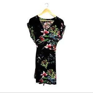 BB COLLECTION | Womens Capped Short Sleeve V Neck Tie Floral Dress Summer Comfy‌